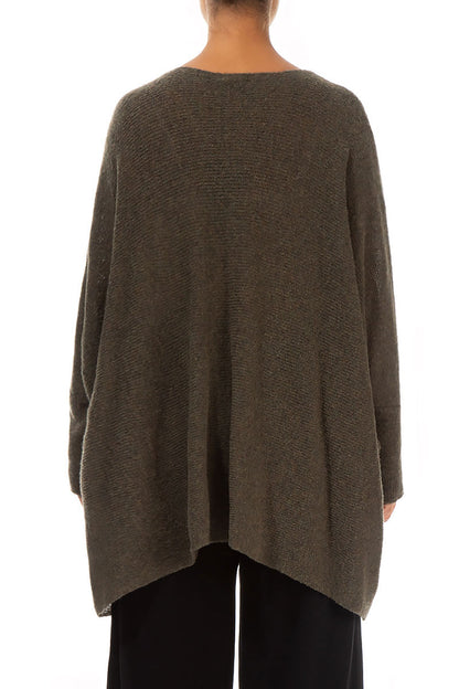 Loose Boxy Khaki Wool Cardigan