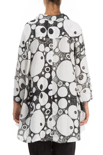 Loose Bubbles Print White &amp; Black Linen Shirt