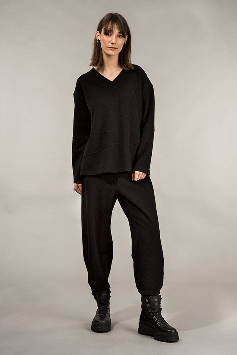 Taper Black Cotton Jersey Trousers