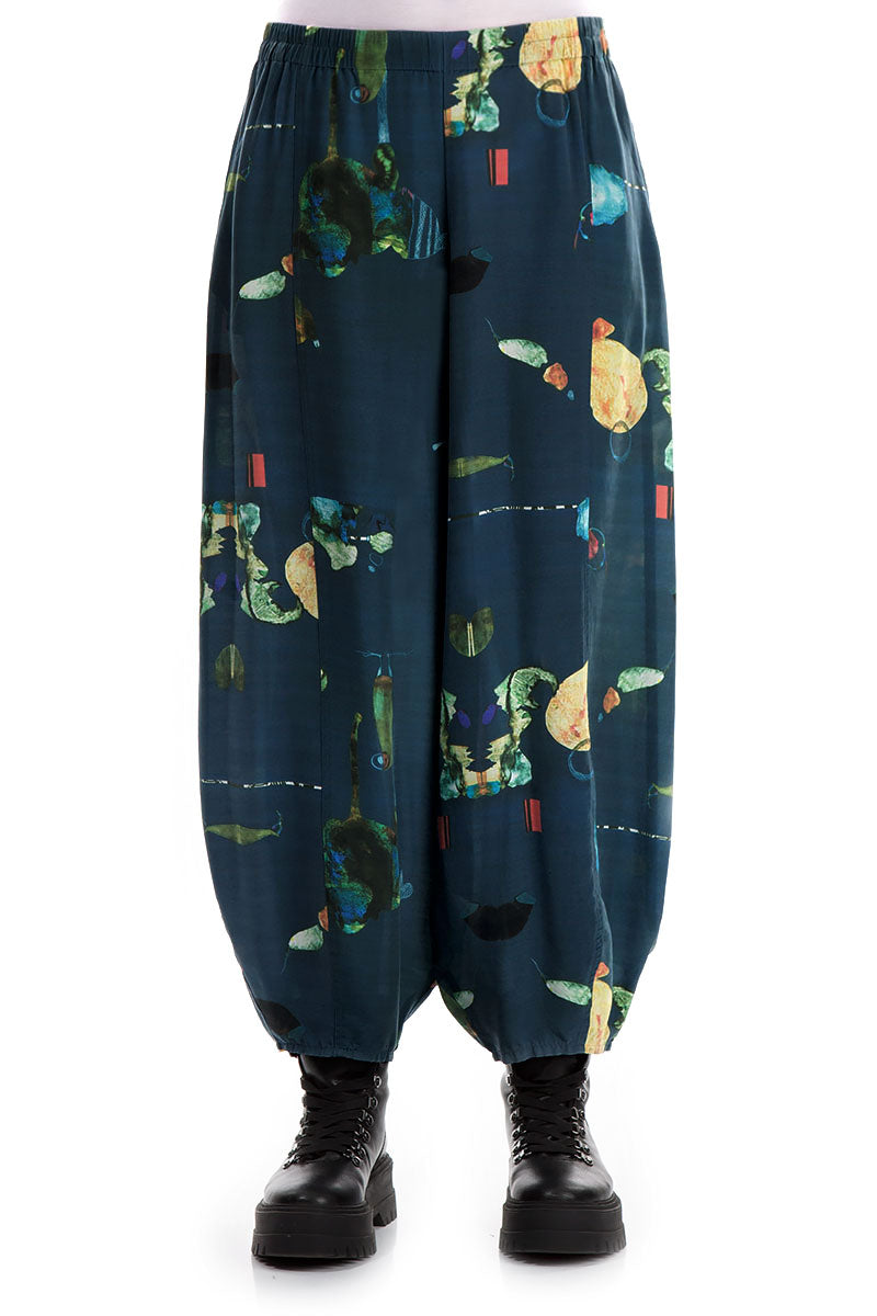 Loose Fairy-Tale Print Silk Bamboo Trousers 1