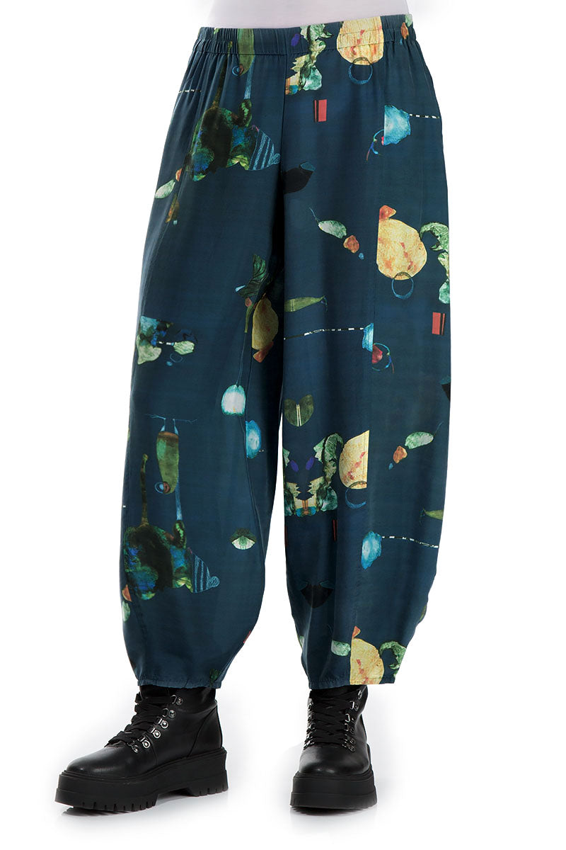 Loose Fairy-Tale Print Silk Bamboo Trousers 3
