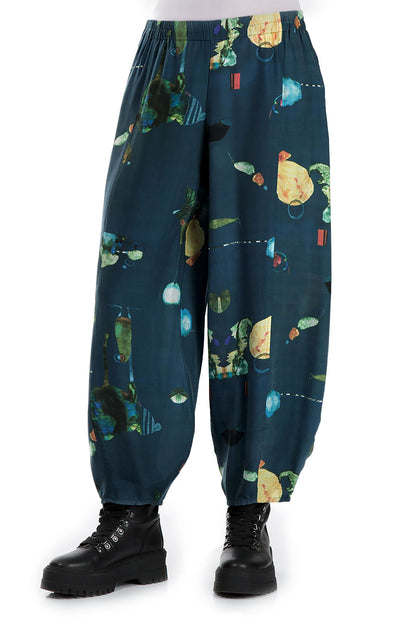 Loose Fairy-Tale Print Silk Bamboo Trousers 3