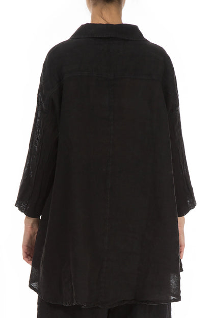 Loose Black Gauze Linen Shirt