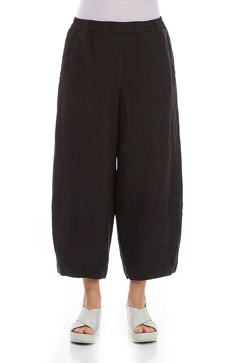 Cropped Loose Black Linen Trousers
