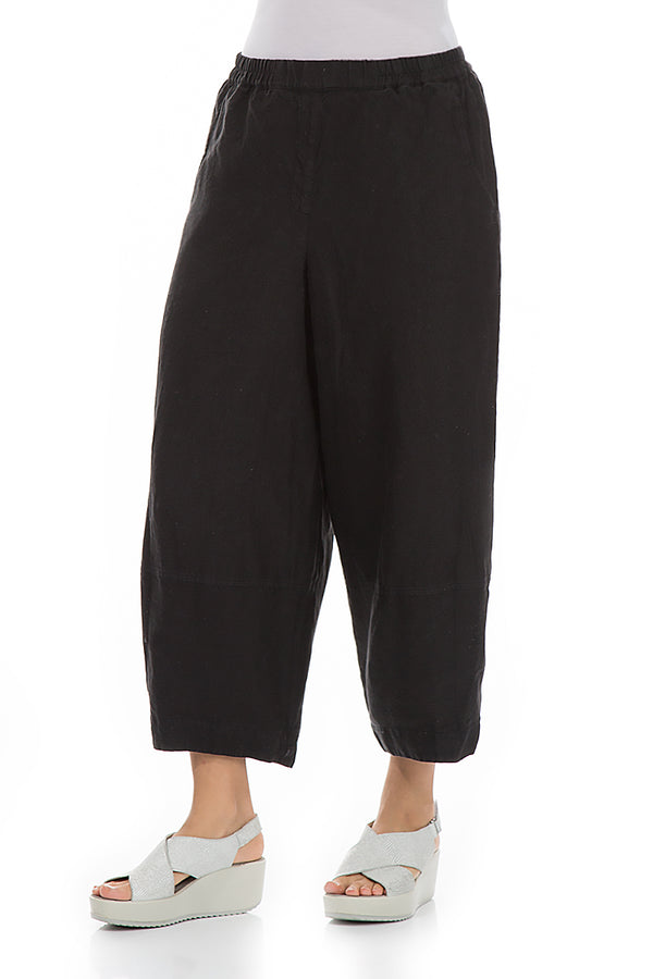 Cropped Loose Black Linen Trousers - grizas.com