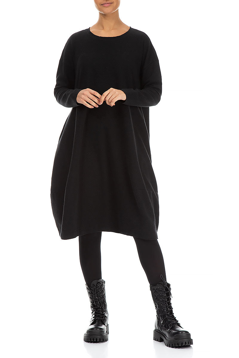 Loose Black Rib Cotton Wool Dress