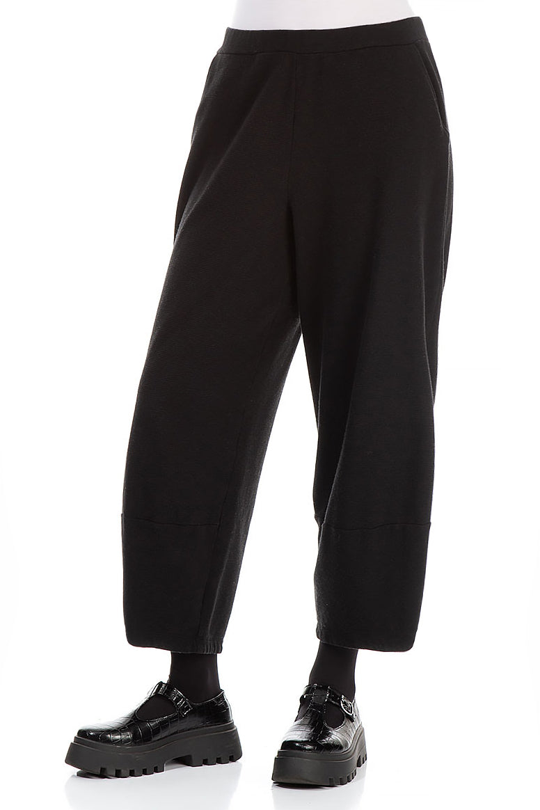 Loose Black Rib Cotton Wool Trousers