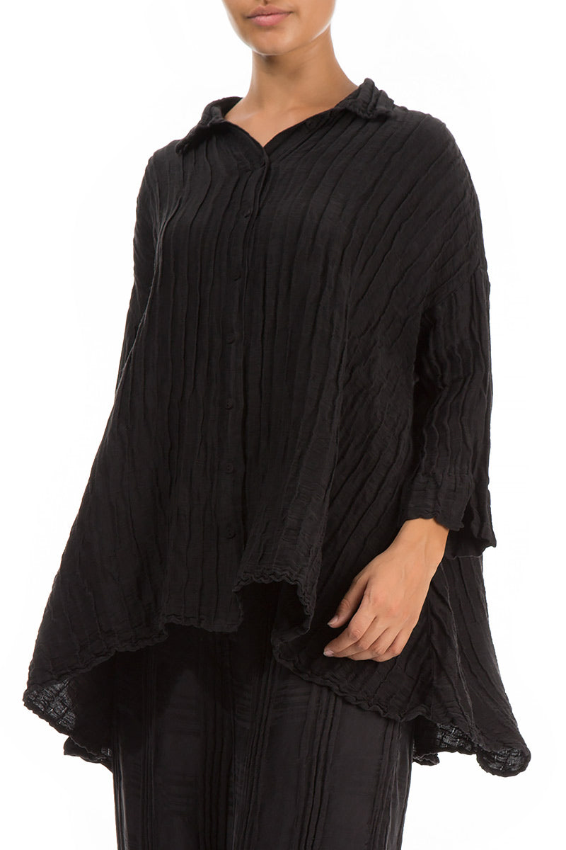 Loose Crinkled Black Silk Linen Shirt 3