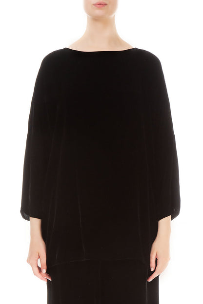 Loose Black Silk Velvet Blouse