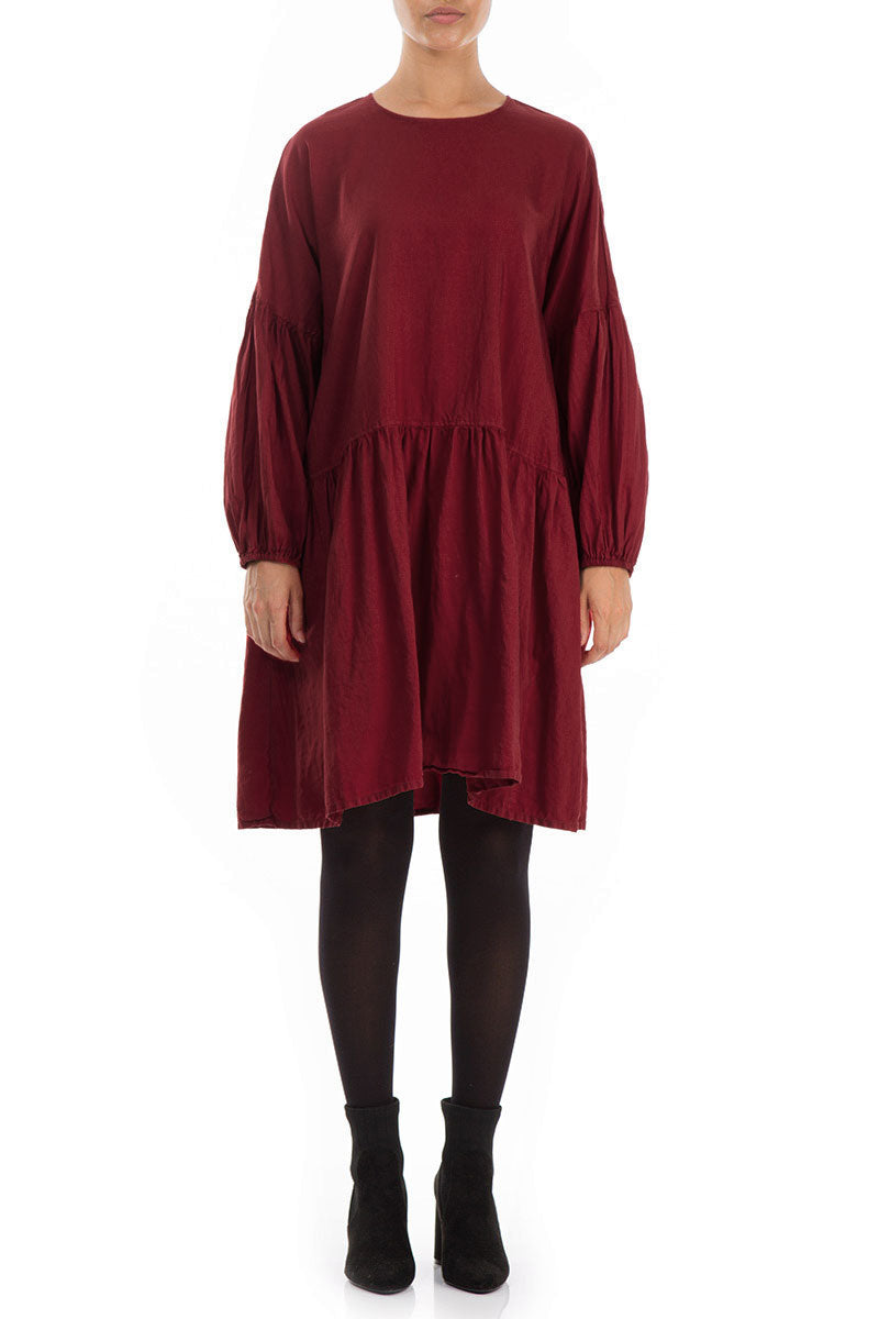 Loose Bordeaux Silk Cotton Midi Dress