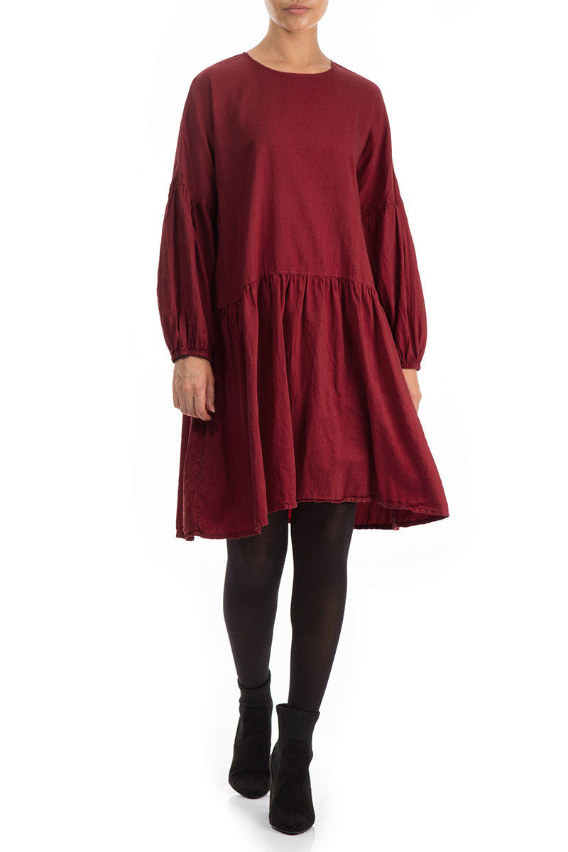 Loose Bordeaux Silk Cotton Midi Dress