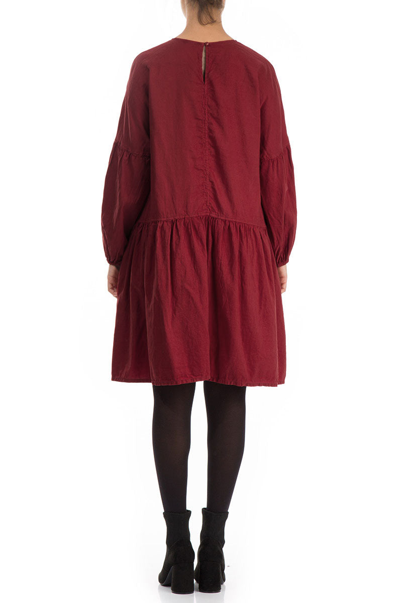 Loose Bordeaux Silk Cotton Midi Dress