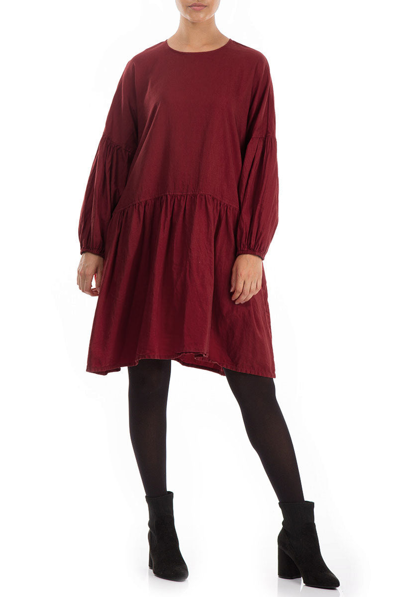 Loose Bordeaux Silk Cotton Midi Dress