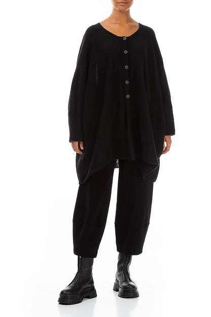 Loose Boxy Black Wool Cardigan