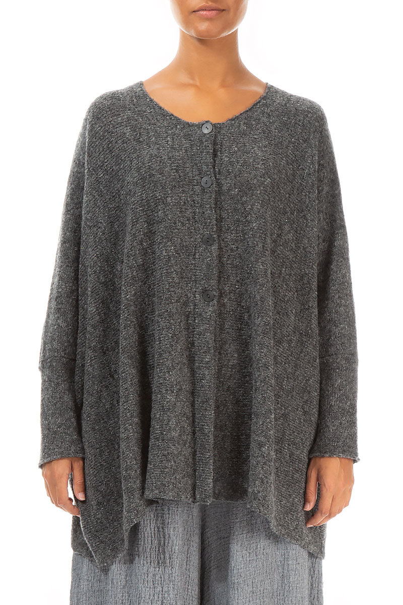 Loose Boxy Mélange Grey Wool Cardigan