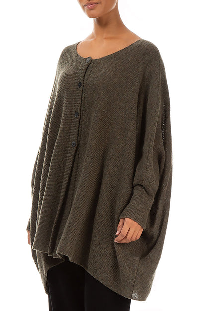 Loose Boxy Khaki Wool Cardigan