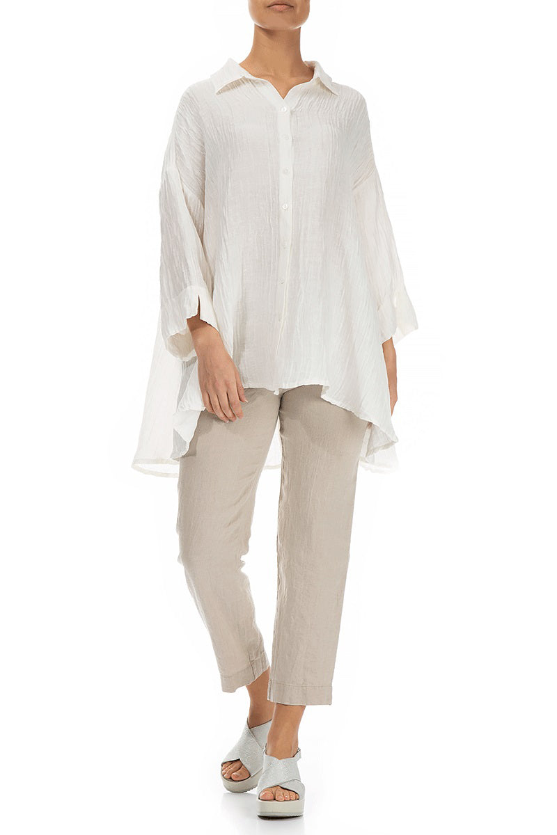 Loose Crinkled Off White Silk Linen Shirt