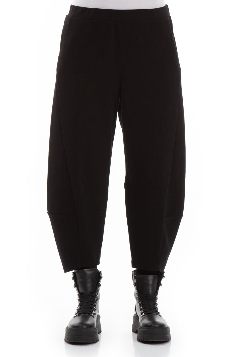 Loose Cropped Black Cotton Trousers