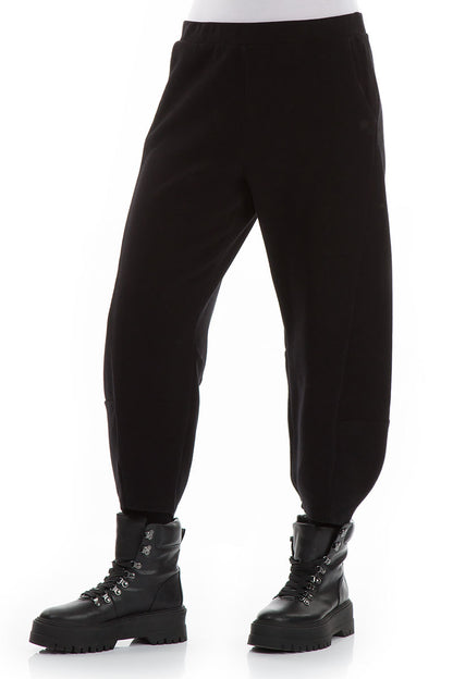 Taper Black Cotton Jersey Trousers