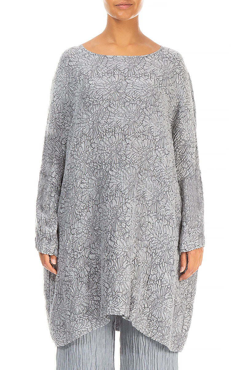 Loose Floral Silver Silk Tunic