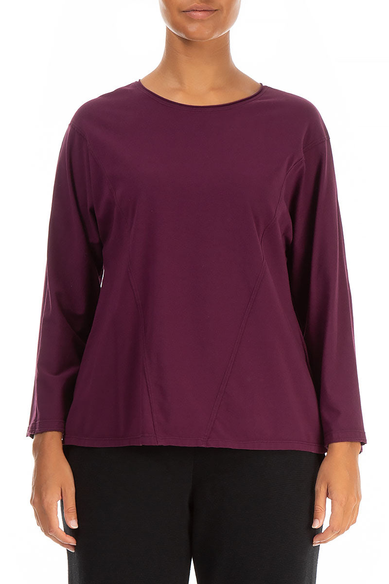 Loose Long Sleeves Aubergine Cotton Blouse