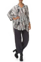 Loose Crinkled Ink Wash Silk Viscose Shirt 4