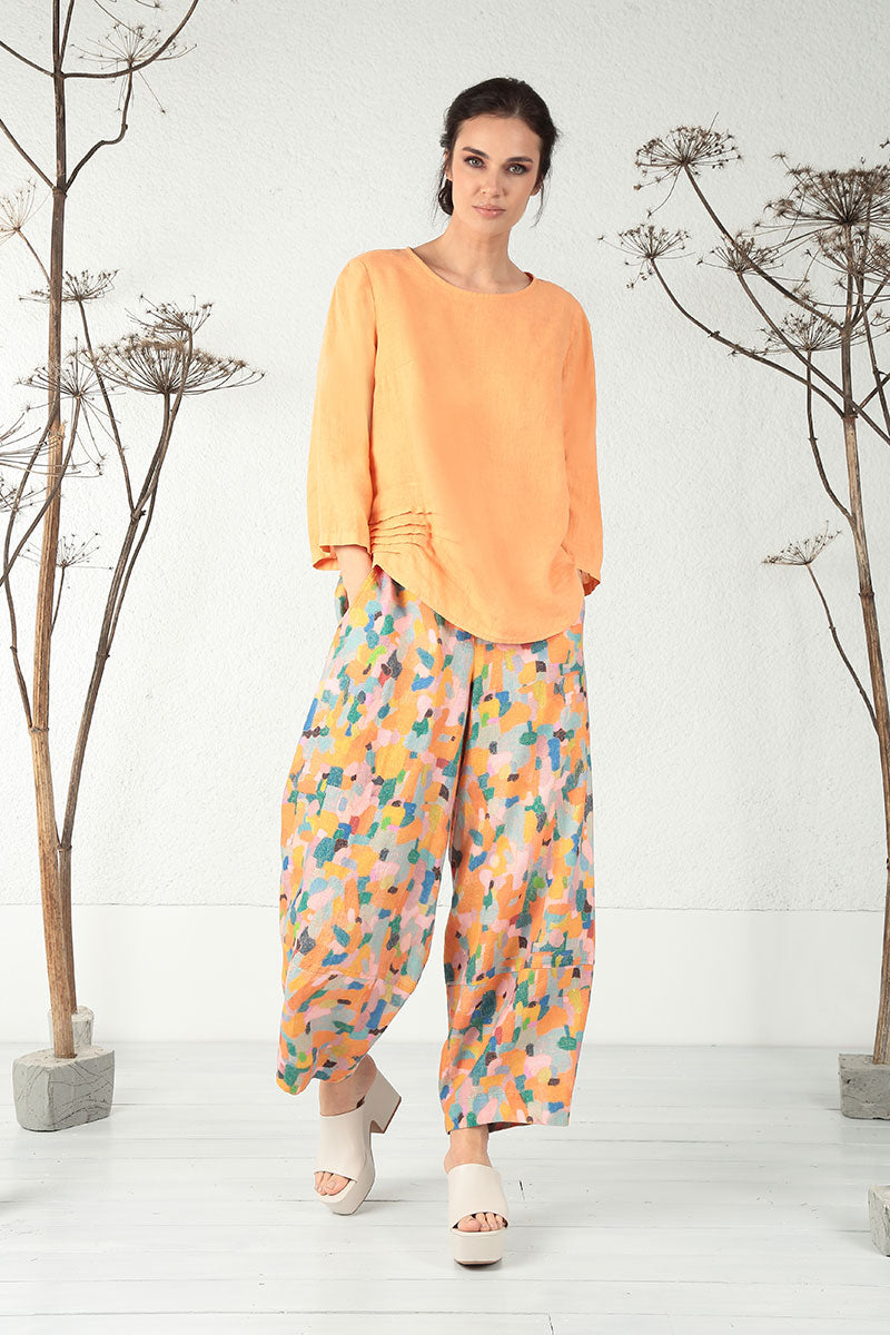Loose Orange Burst Linen Trousers 5