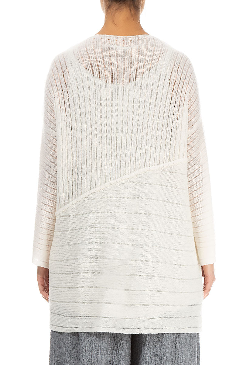 Loose Patterned White Wool Sweater 2
