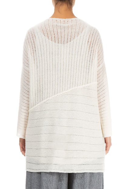Loose Patterned White Wool Sweater 2