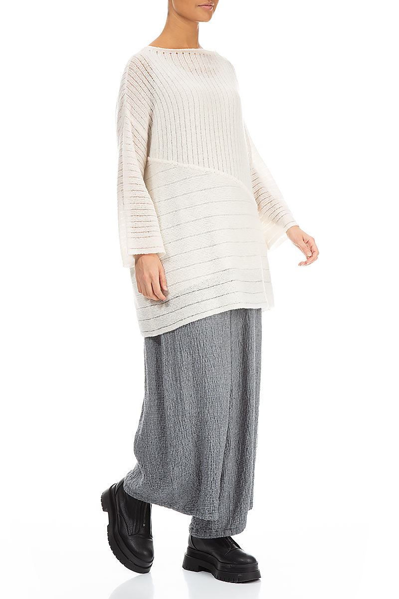 Loose Patterned White Wool Sweater 4