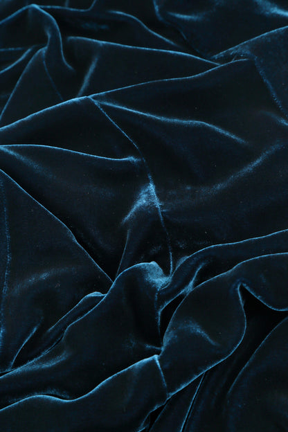 Loose Petrol Blue Silk Velvet Trousers