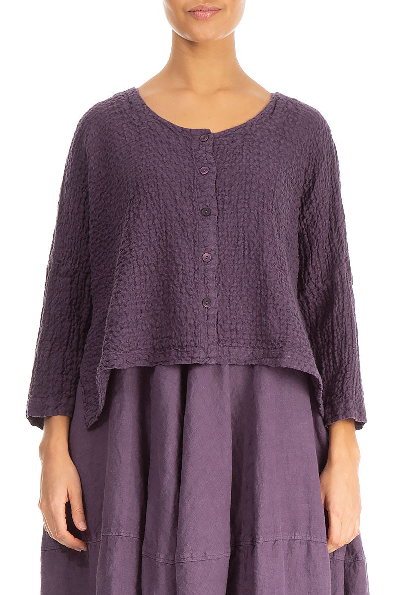 Loose Short Amethyst Textured Linen Jacket 1