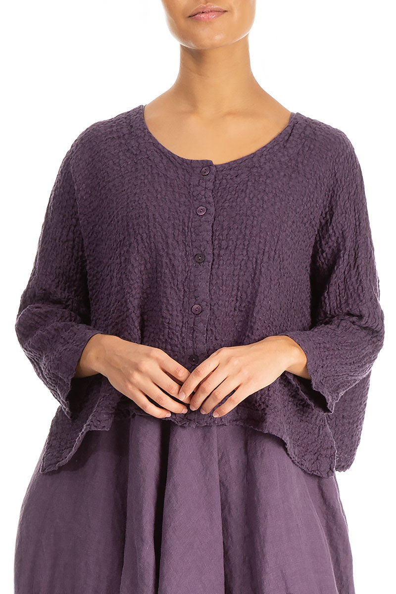 Loose Short Amethyst Textured Linen Jacket 3
