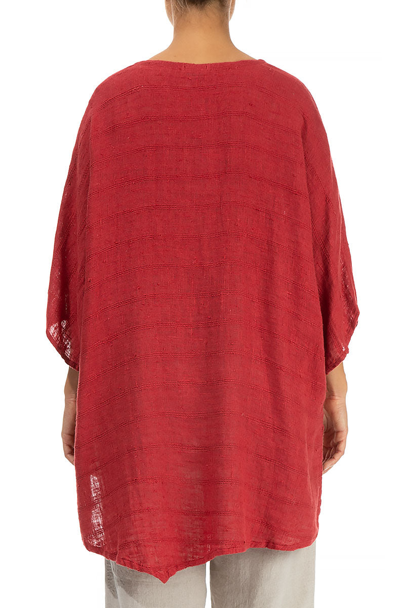 Loose Stripes Décor Red Linen Tunic 2
