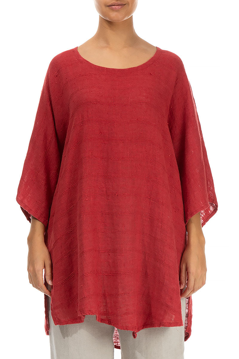 Loose Stripes Décor Red Linen Tunic 1