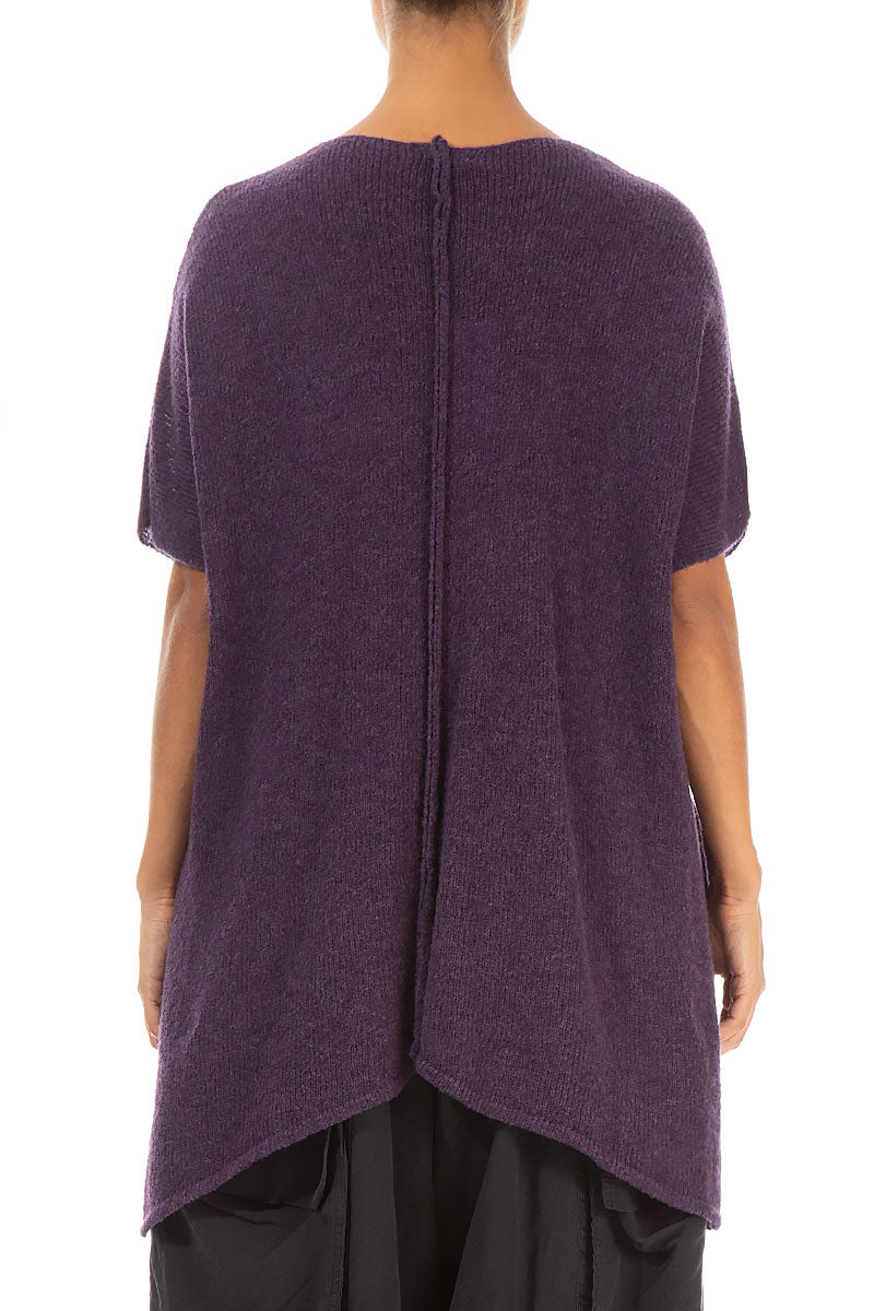 Loose Two Pockets Purple Wool Sweater