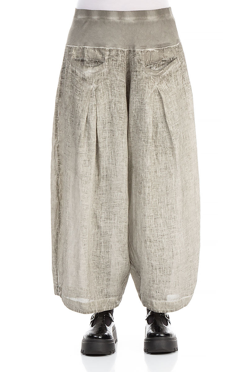 Loose Washed Effect Taupe Linen Trousers