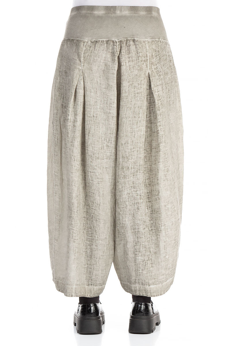 Loose Washed Effect Taupe Linen Trousers