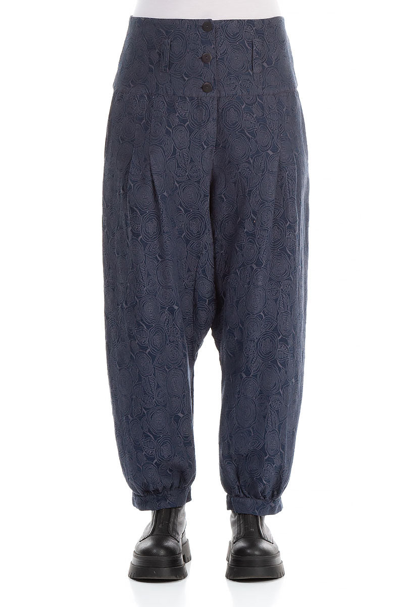 Low Crotch Navy Silk Cotton Trousers
