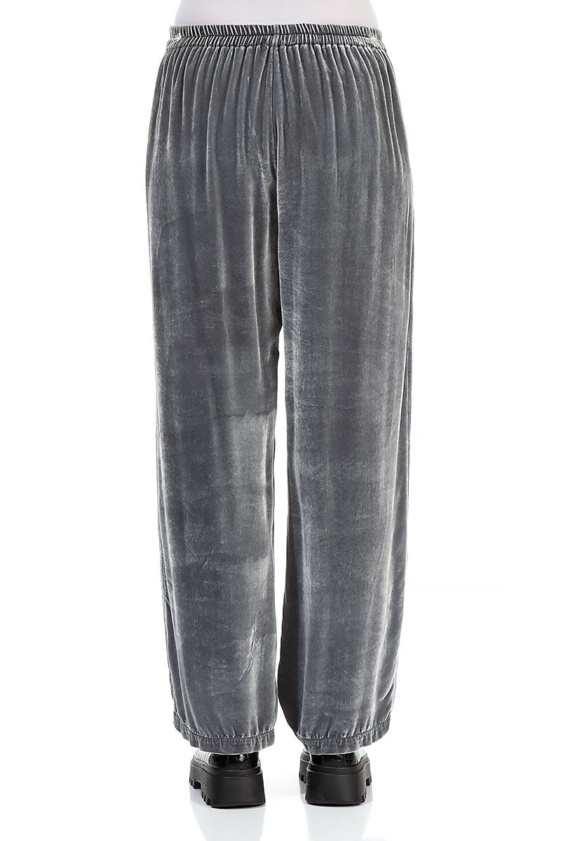 Wide Straight Silver Silk Velvet Trousers