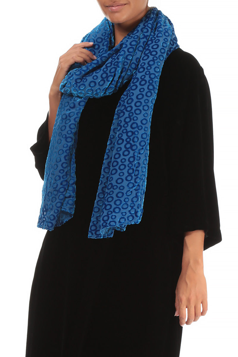 Devoré Ring Petrol Blue Silk Velvet Scarf