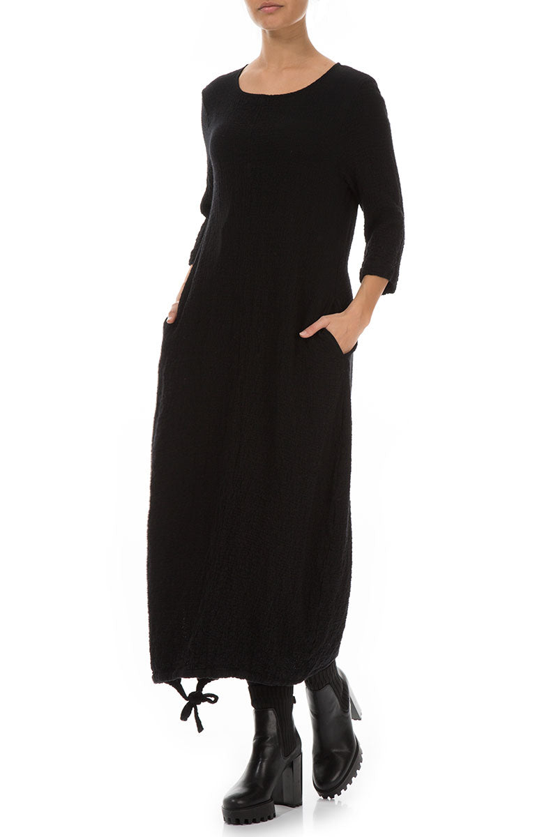 Maxi Balloon Black Wool Dress