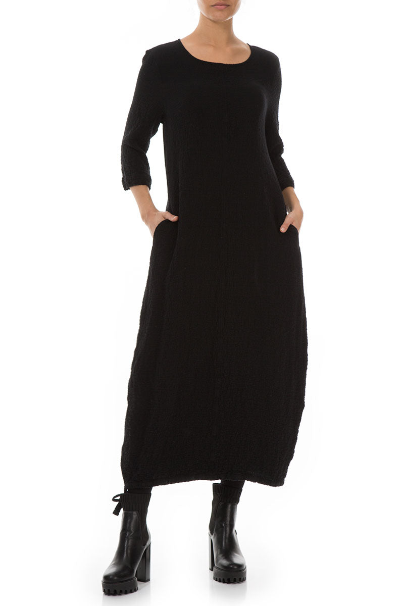 Maxi Balloon Black Wool Dress