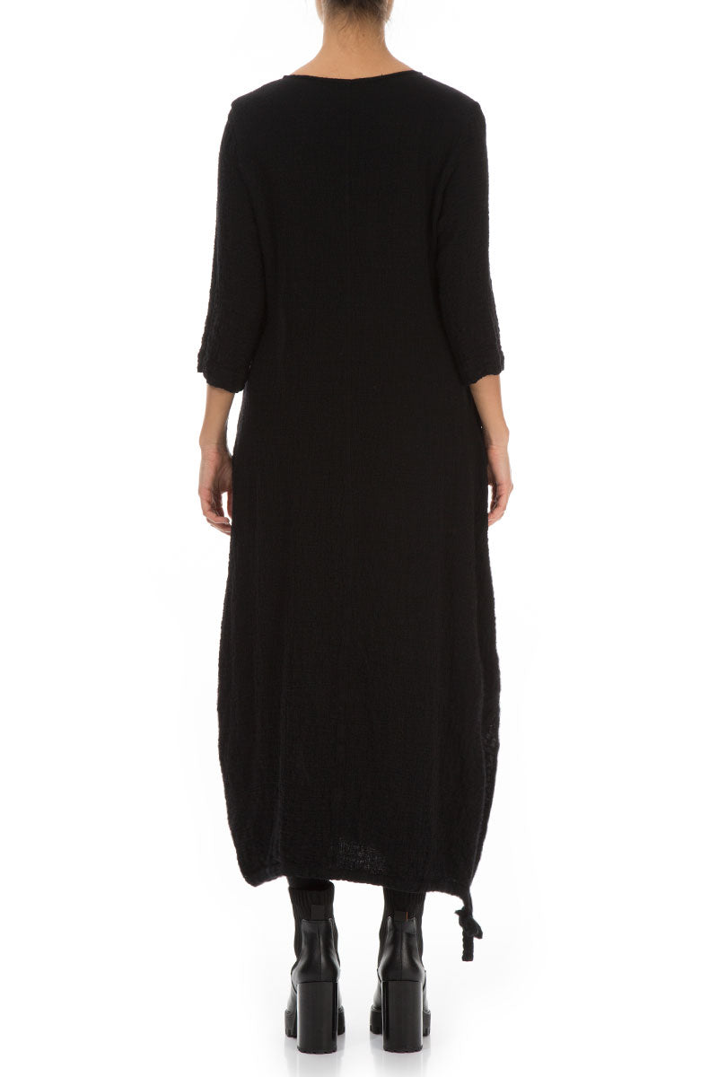 Maxi Balloon Black Wool Dress