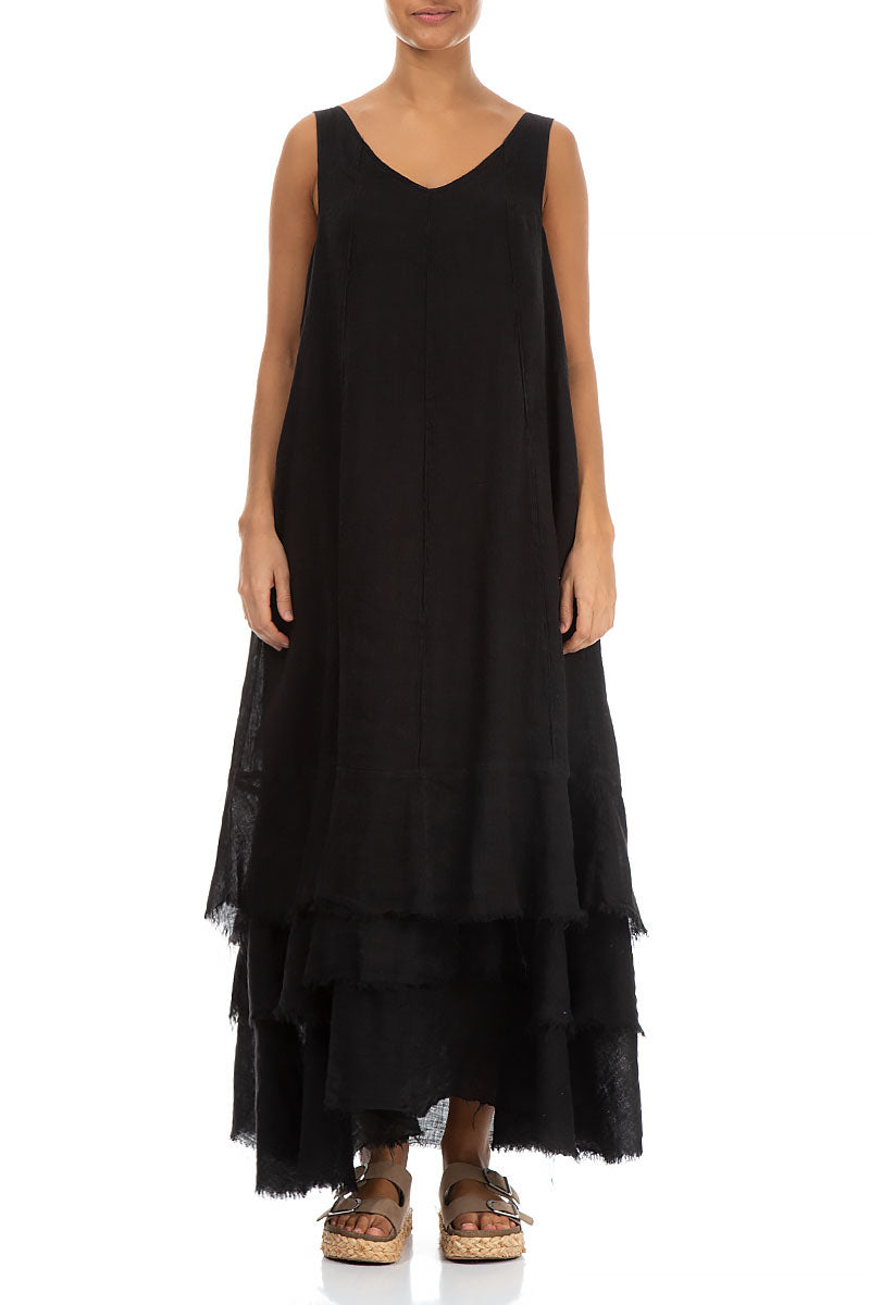 Black Gauze Linen Dress Kate, Loose Dress Linen - Linenbee