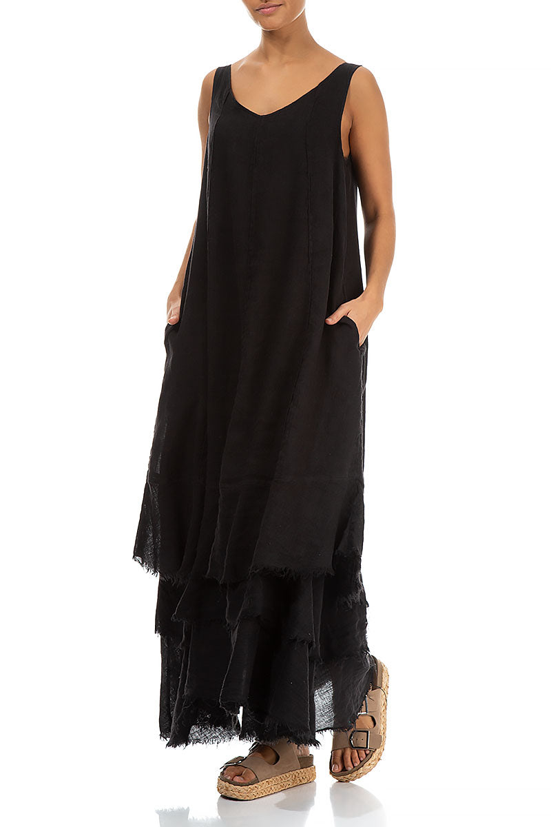 Black Gauze Linen Dress Kate, Loose Dress Linen - Linenbee