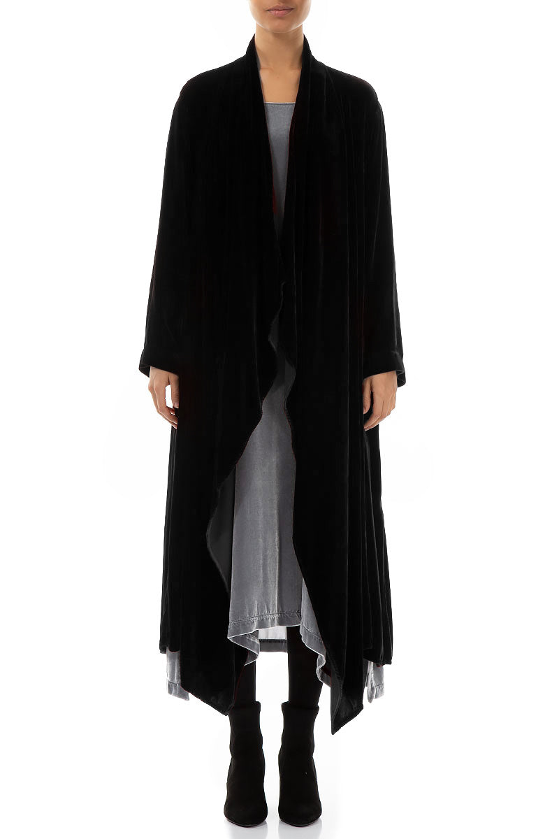 Maxi Open Black Silk Velvet Jacket