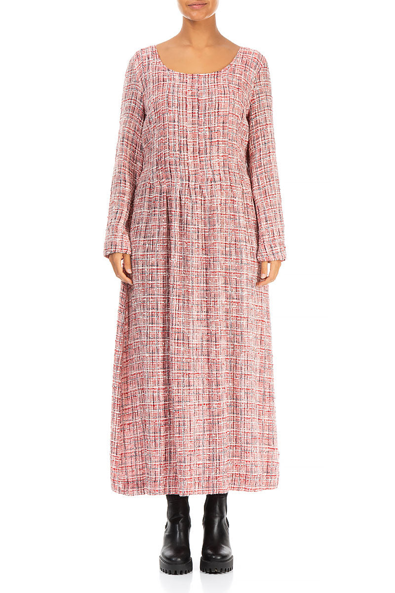 Maxi Red &amp; White Tweed Smock Dress