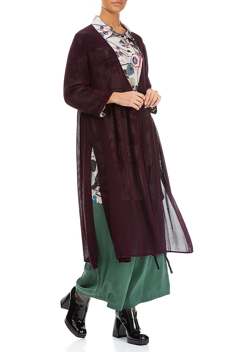 Tie Front Aubergine Mesh Silk Rayon Jacket