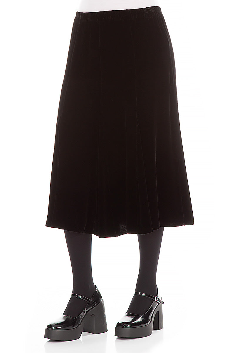 Midi Black Silk Velvet Skirt